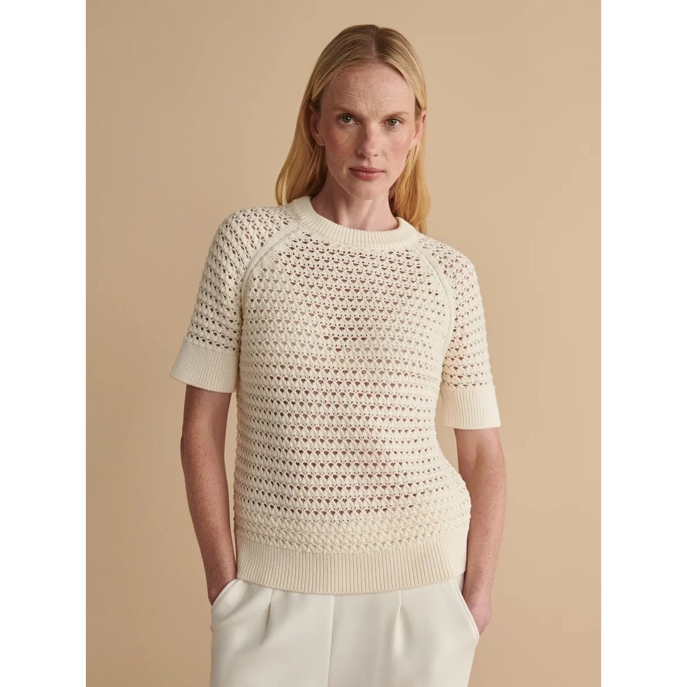 Varley Alva Knit Short Sleeve Sweater in Egret Size Medium